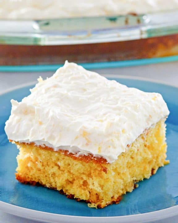 普通话橙色蛋糕在蛋糕前的盘子上切片。